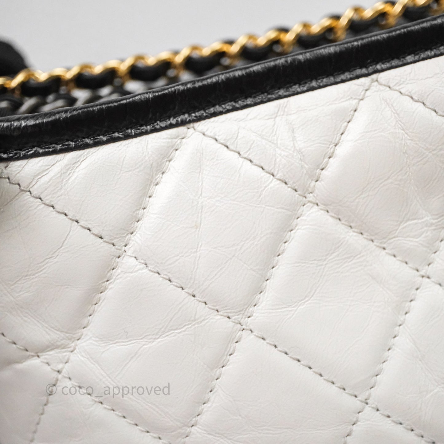 Chanel Quilted Small Gabrielle Hobo Black White Aged Calfskin Mixed Hardware