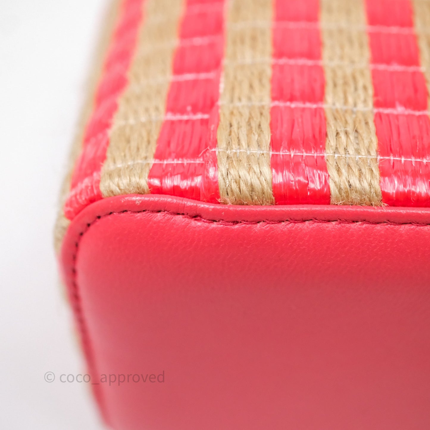 Chanel Vanity With Chain Striped Raffia Orange Gold Hardware
