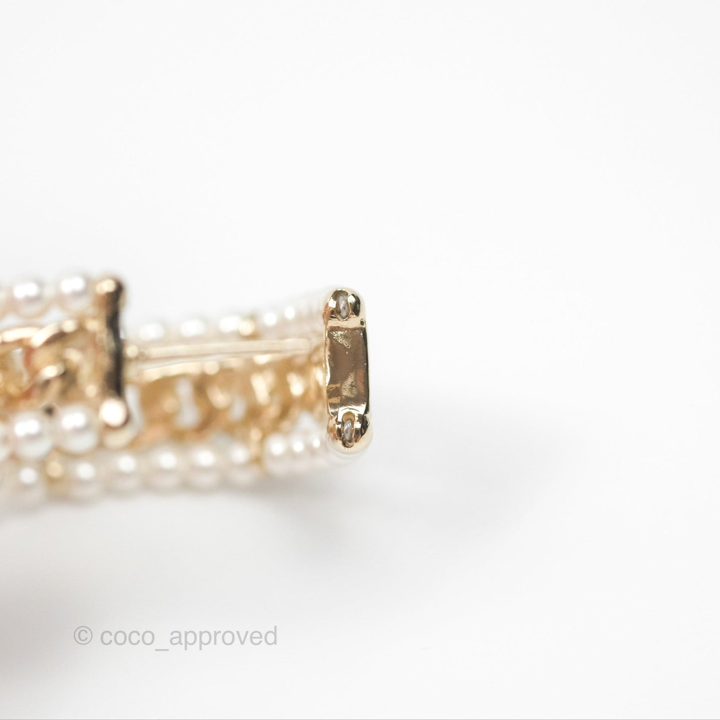 Chanel CC Pearl Hoop Earrings Gold Tone 20C