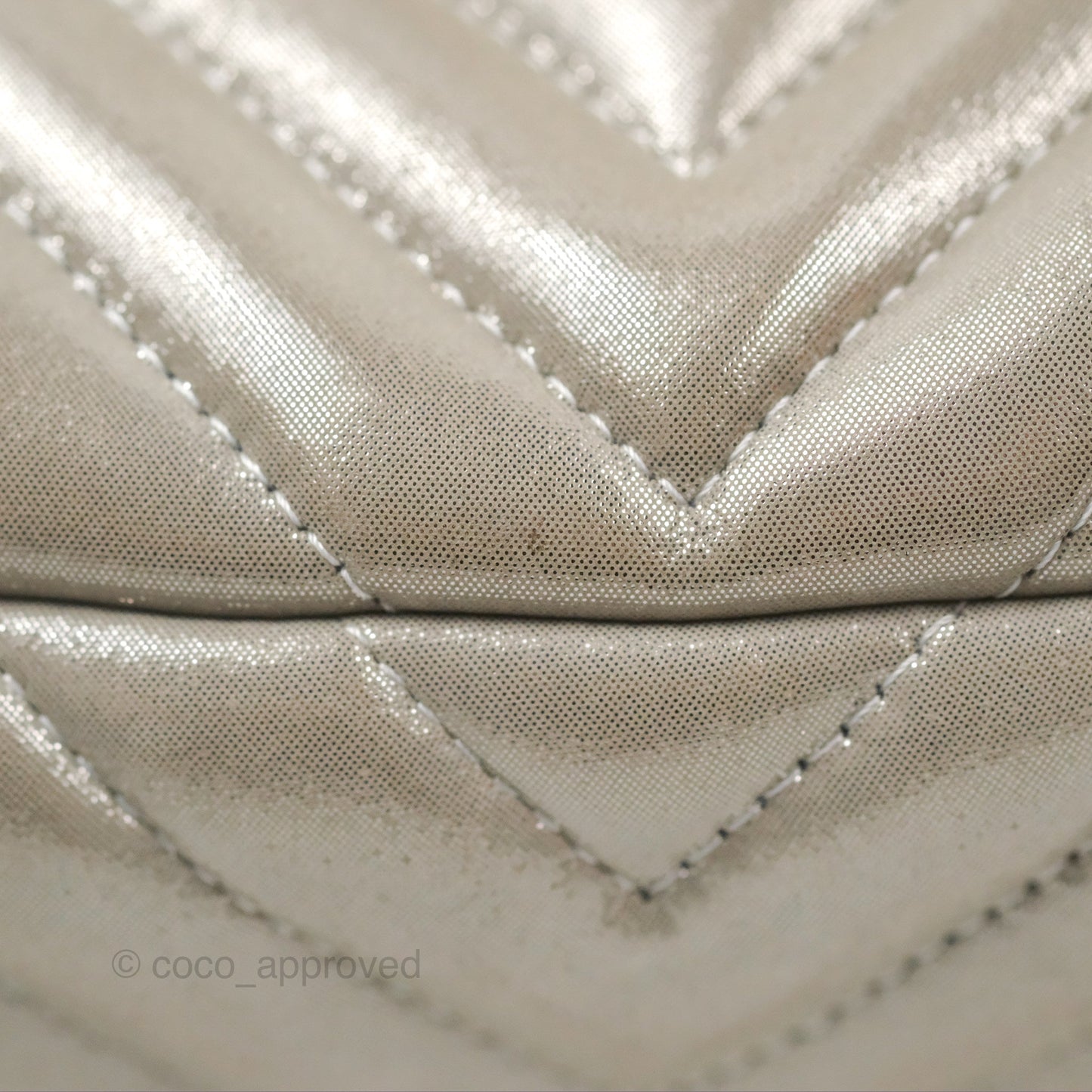Chanel Small Urban Spirit Drawstring Bag Chevron Iridescent Silver Calfskin