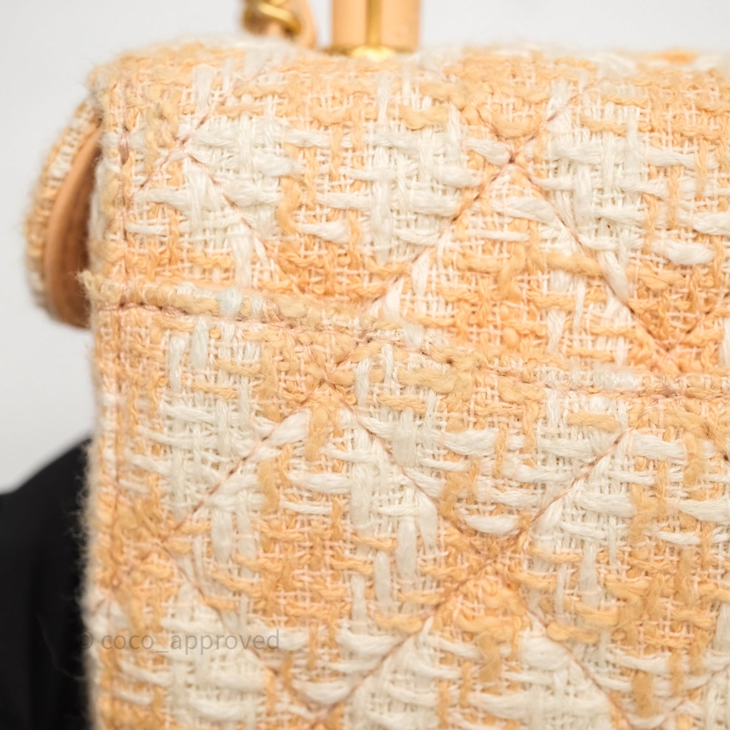 Chanel Vanity Case with Top Handle Orange Apricot Tweed Aged Gold Hardware