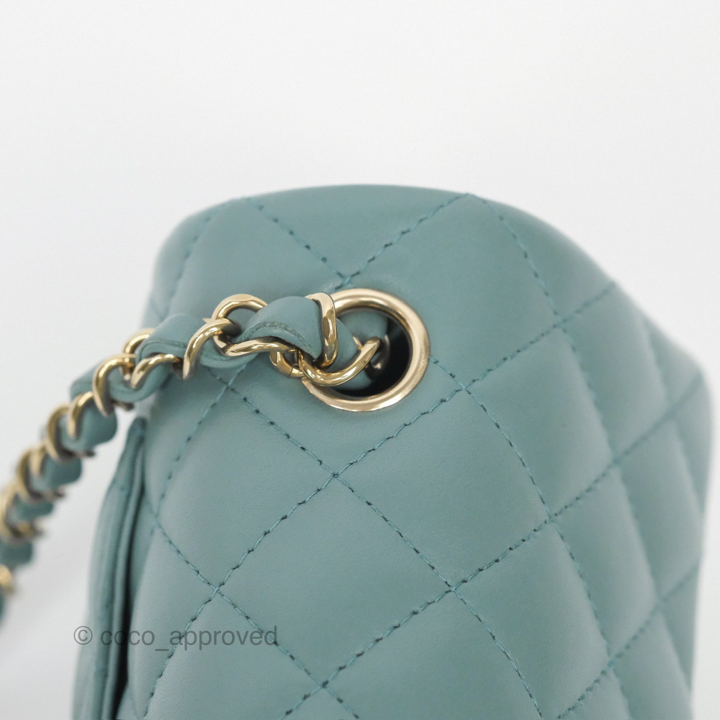 Chanel Quilted Mini Rectangular Flap Turquoise Blue Lambskin Gold Hardware