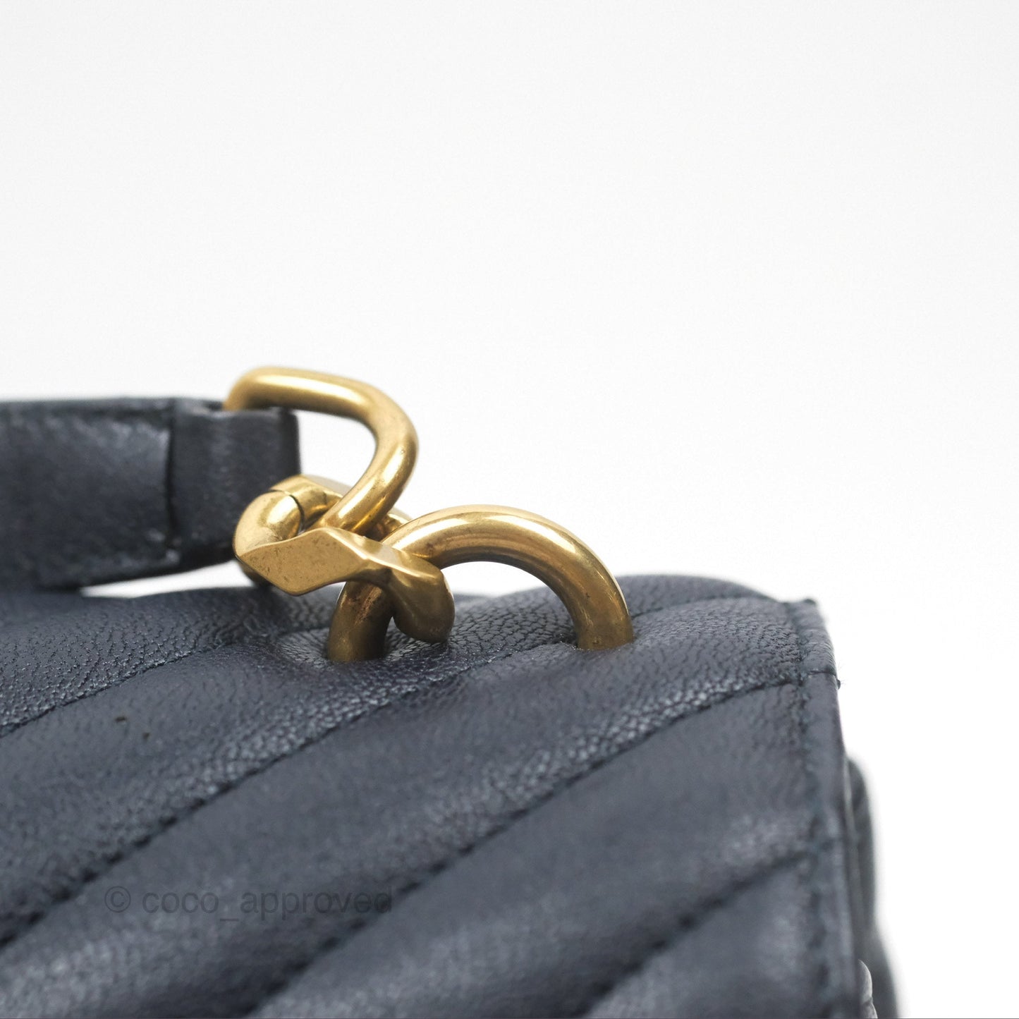 Saint Laurent Chevron Medium College Navy Chain Bag Gold Hardware