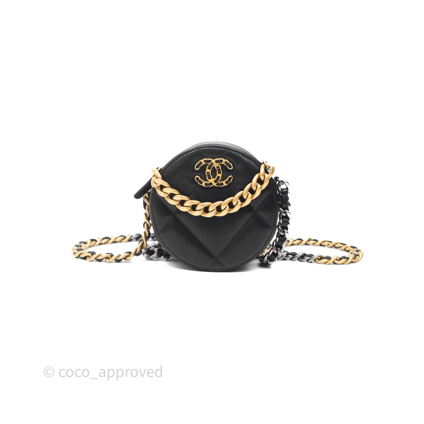 Chanel 19 Round Clutch With Chain Black Mixed Hardware