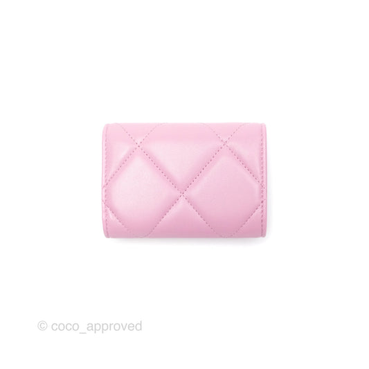 Chanel 19 Short Trifold Wallet Pink Lambskin Silver Hardware