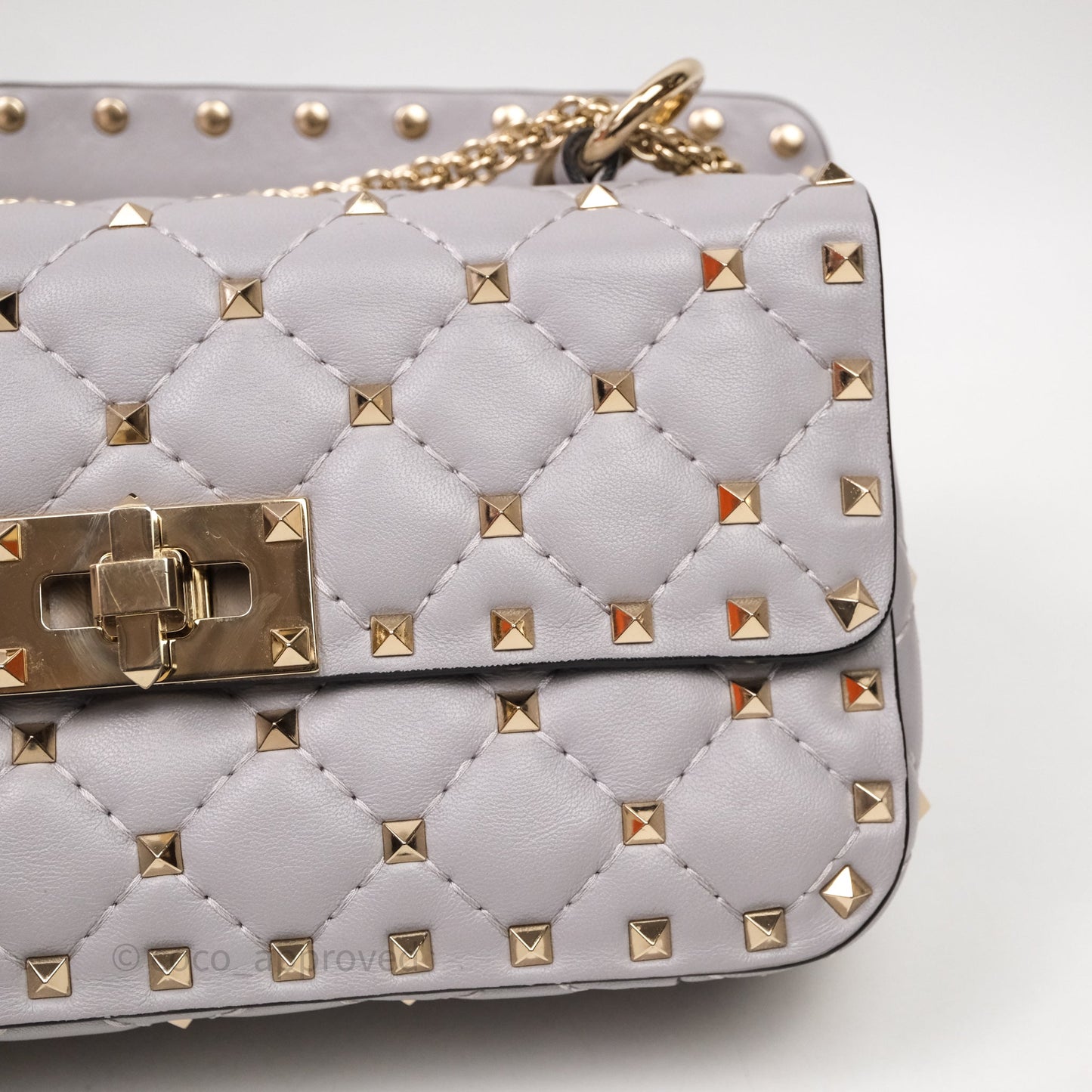 Valentino Small Nappa Rockstud Spike Bag Grey Gold Hardware