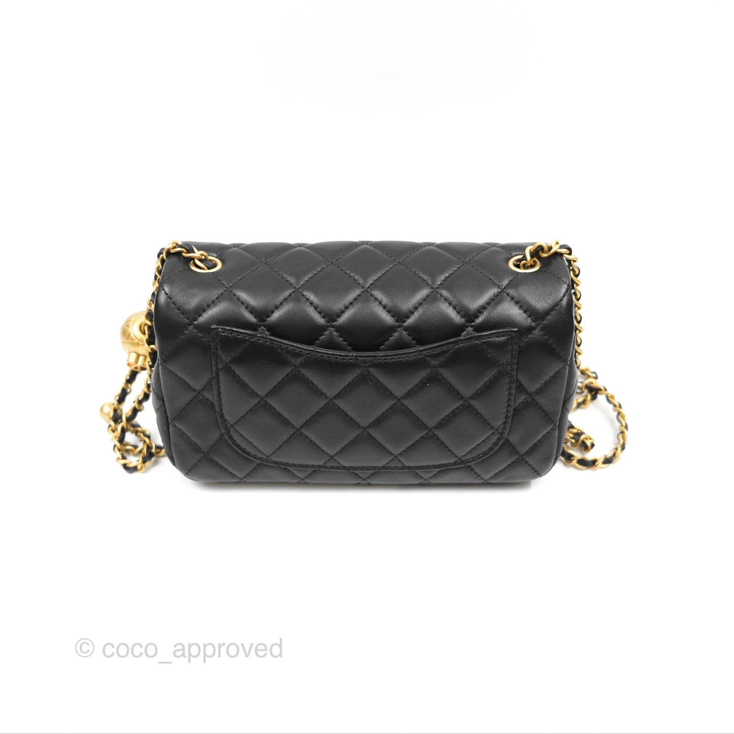 Chanel Pearl Crush Mini Rectangular Quilted Black Lambskin Aged Gold Hardware