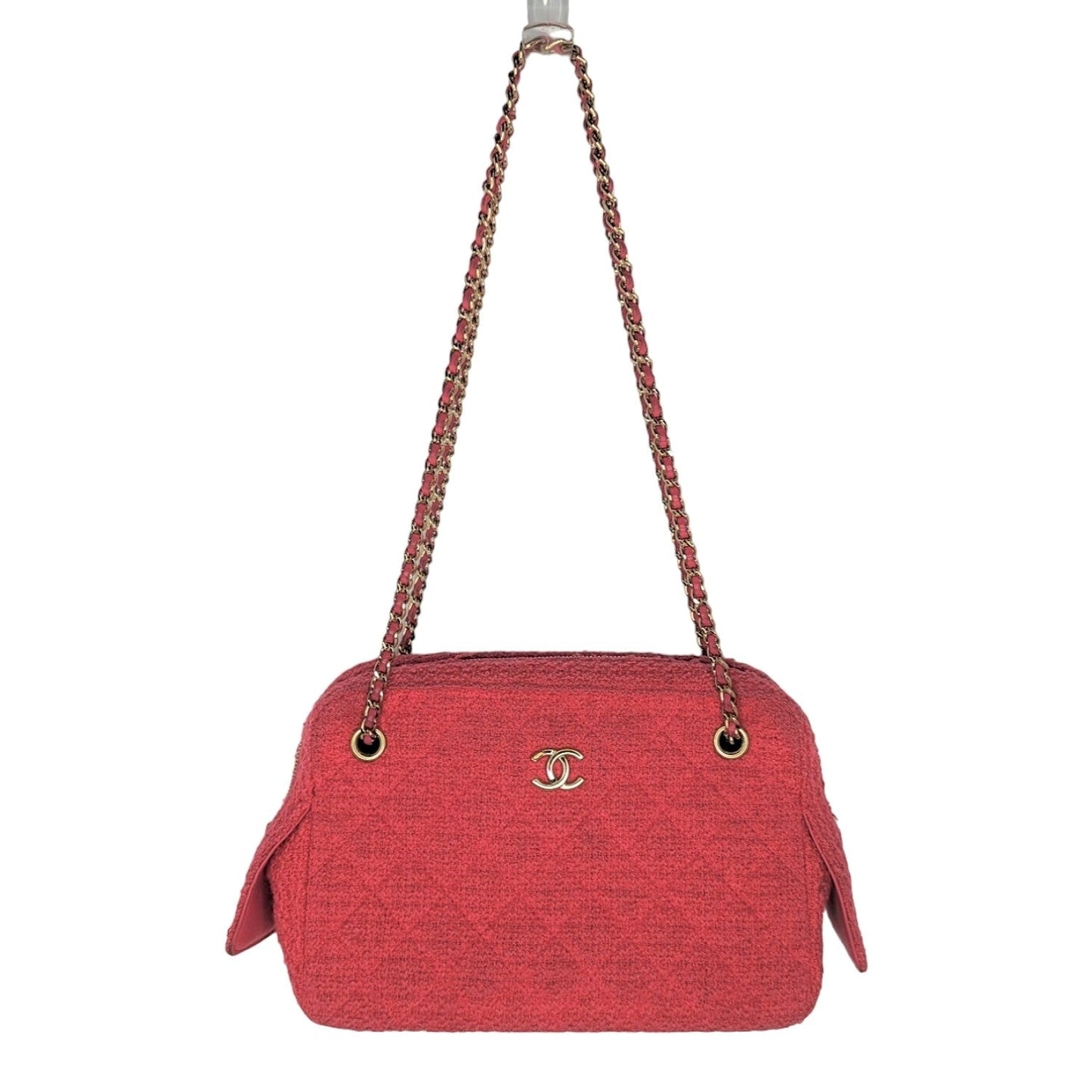 Luxury Chanel bag Pink Quilted Tweed CC Camera Case