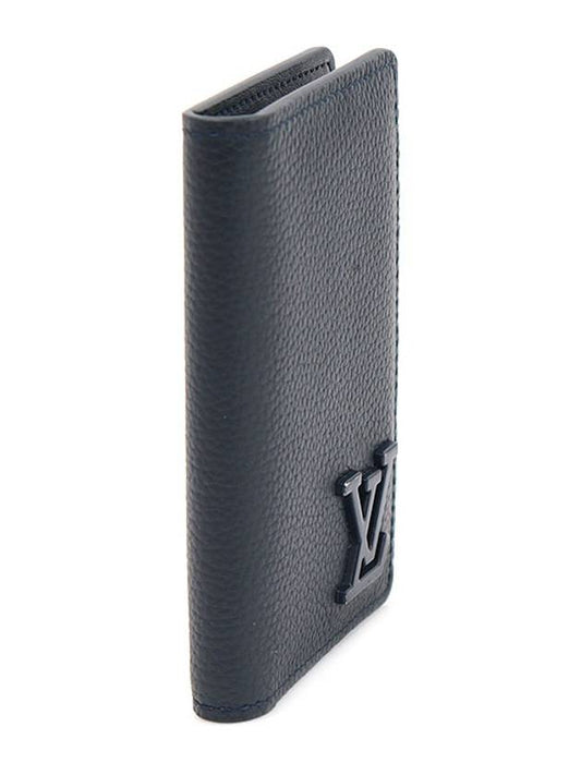 Luxury Saint Laurent M69979 Ink Blue Grain Calfskin LV Aerogram Pocket Organizer Card Holder