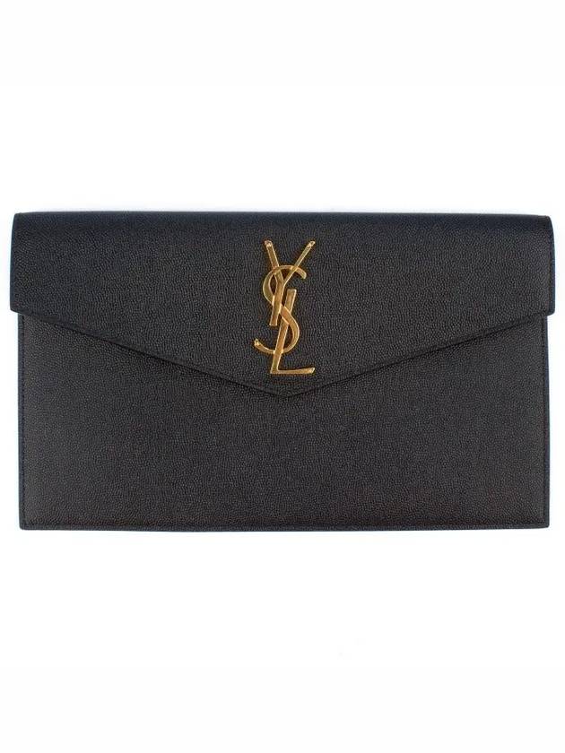 Luxury Saint Laurent Uptown Grain de Poudre Embossed Leather Clutch Bag Black