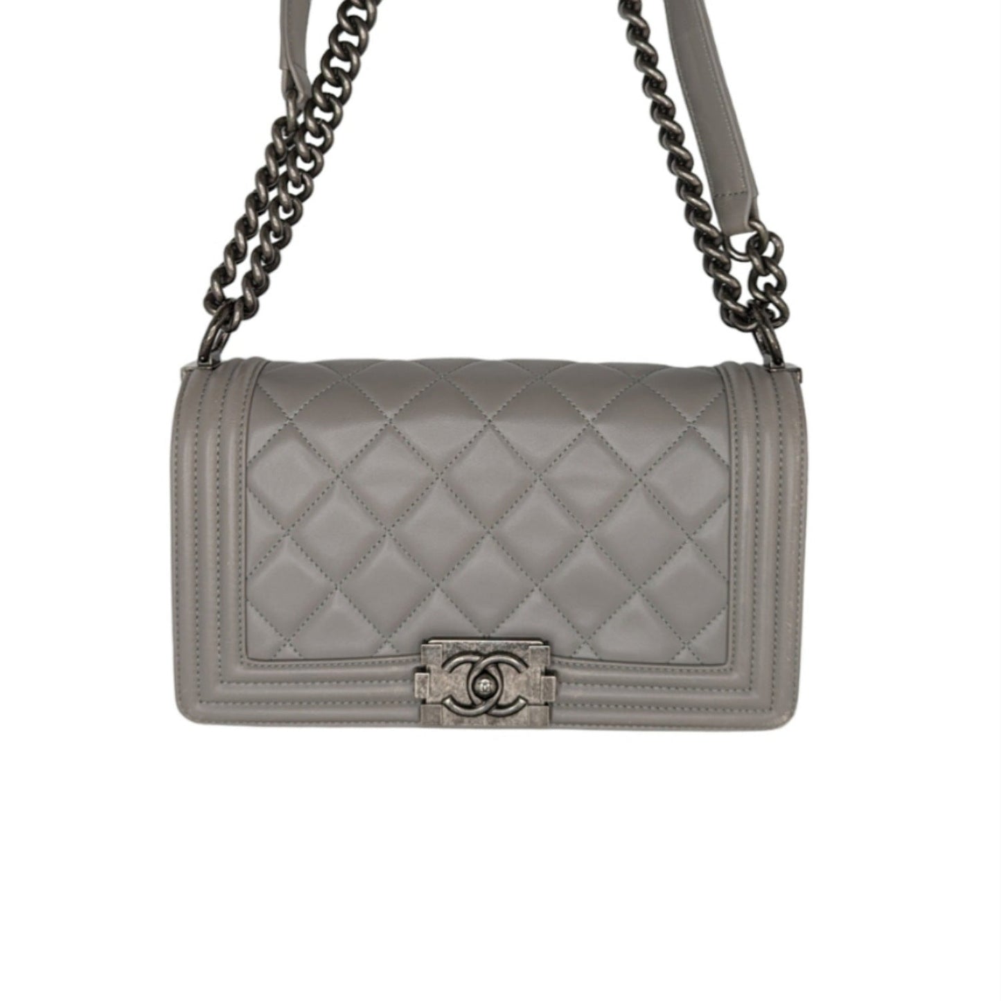 Luxury Chanel Gray Quilted Calfskin Medium Boy Bag