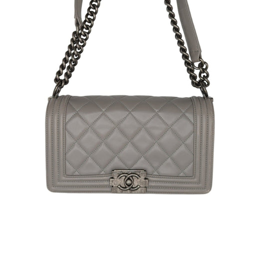 Luxury Chanel bag Gray Quilted Calfskin Medium Boy Bag