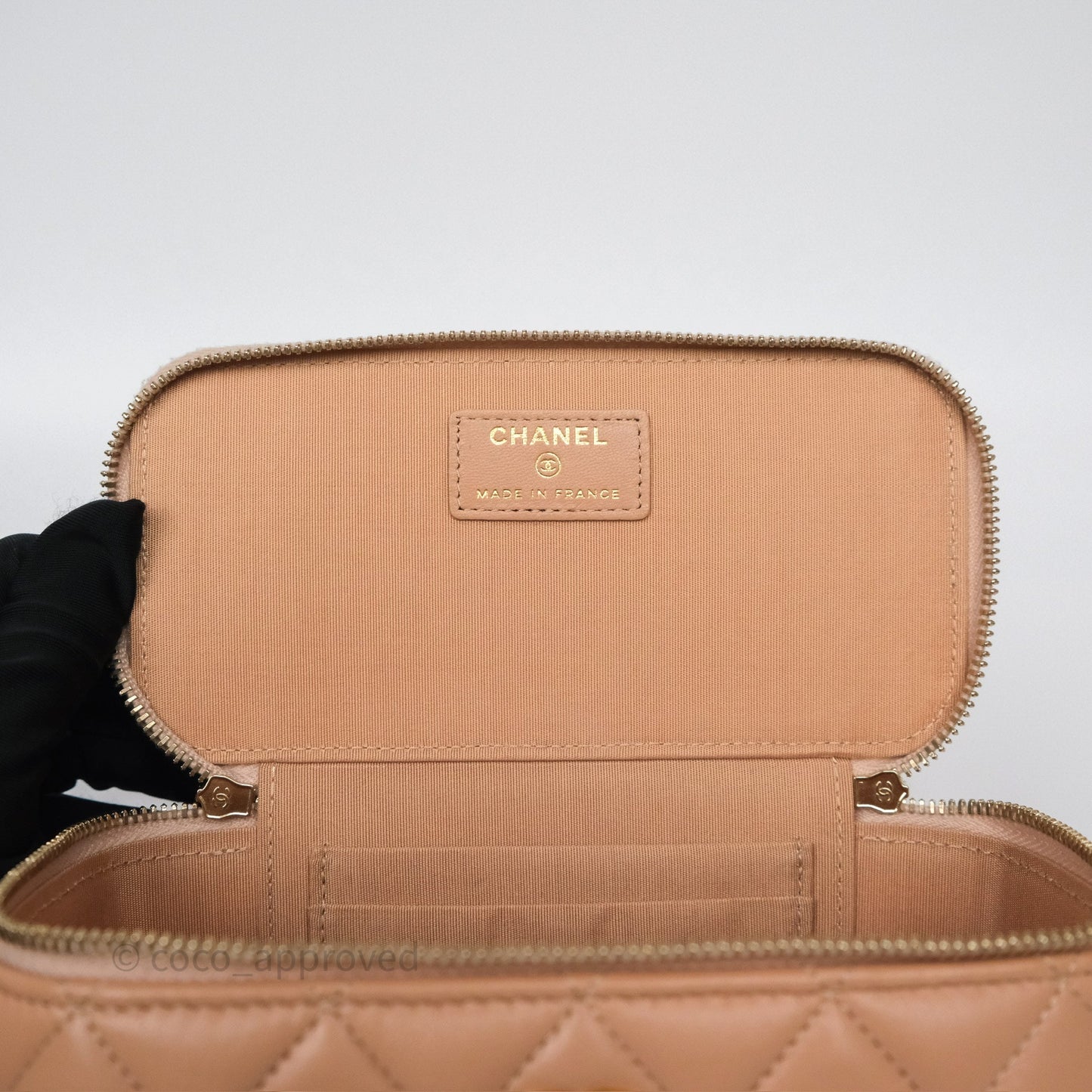 Chanel Top Handle Vanity with Chain Beige Lambskin Aged Gold Hardware