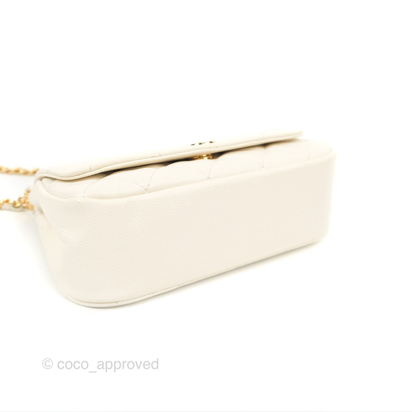 Chanel Clutch with Chain Ivory White Caviar Gold Hardware 22K