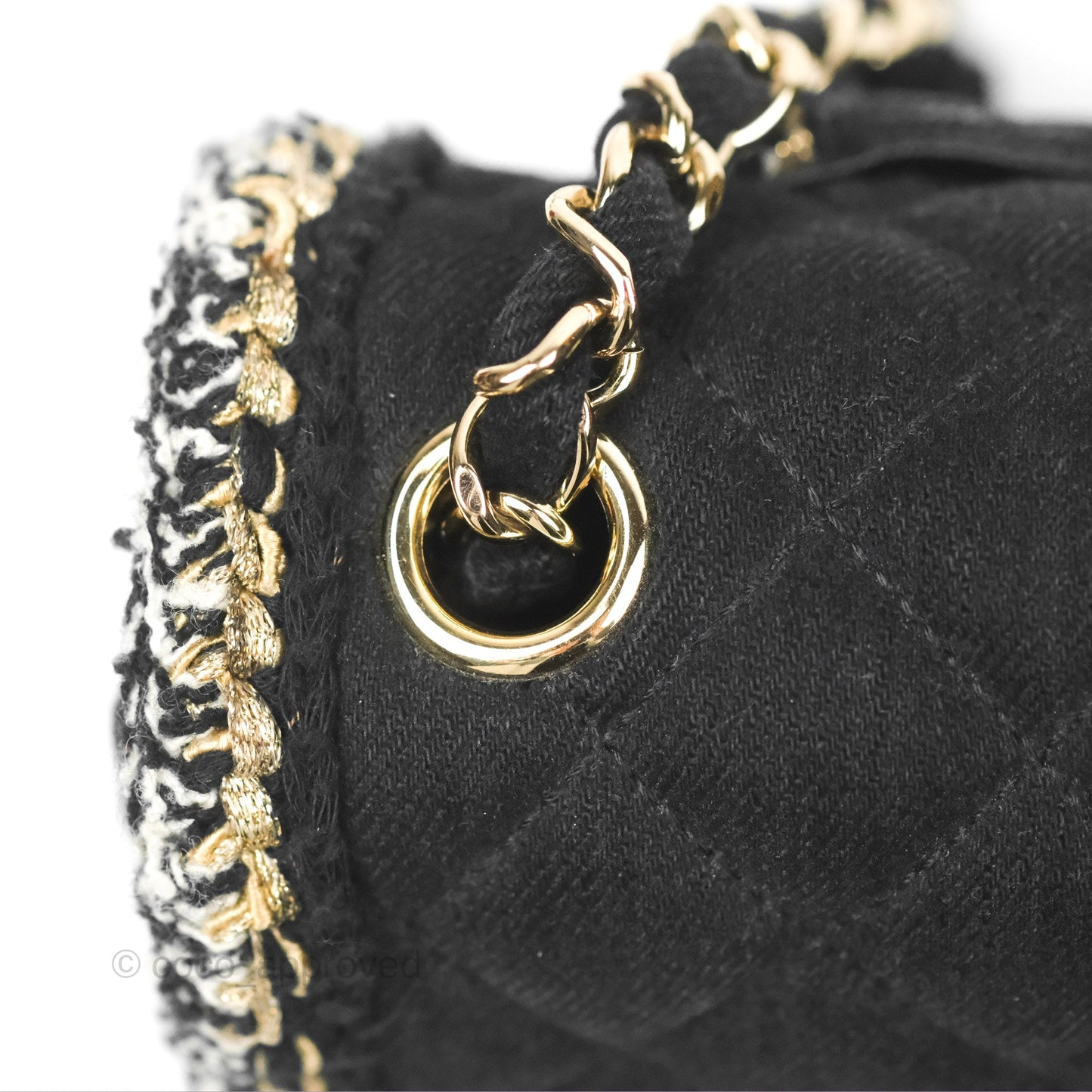 Chanel Mini Rectangular Flap Bag Black Denim Braided Gold Hardware 18A