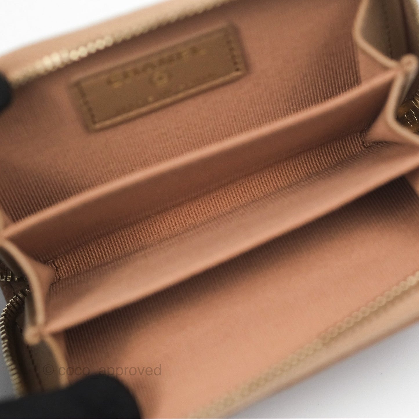 Chanel Classic Zipped Coin Purse Beige Caviar Gold Hardware