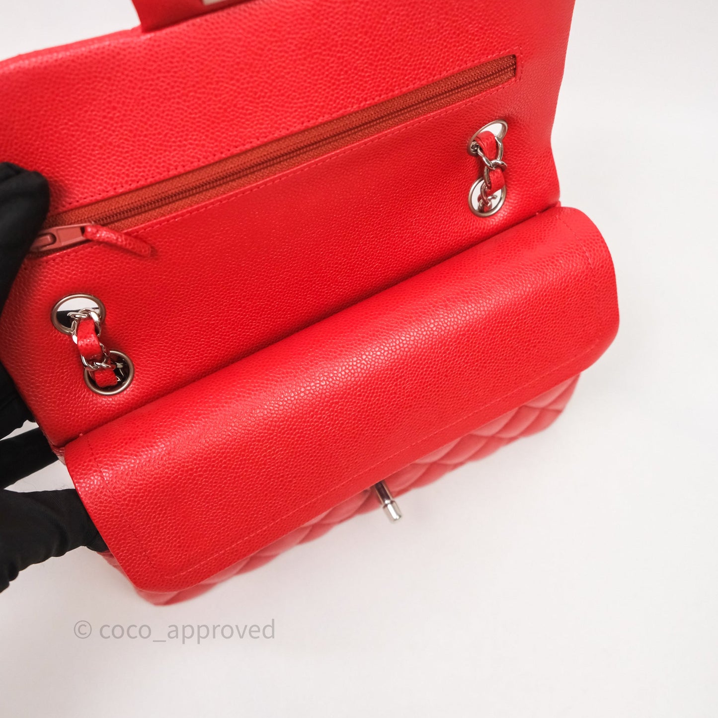 Chanel Small Classic Flap Quilted Red Caviar Silver Hardware