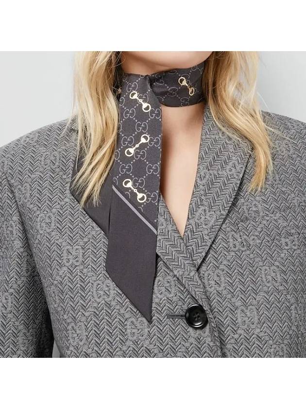 Luxury Gucci Trending 2025 GG Print Horsebit Silk Neck Bow Twilly Scarf Black