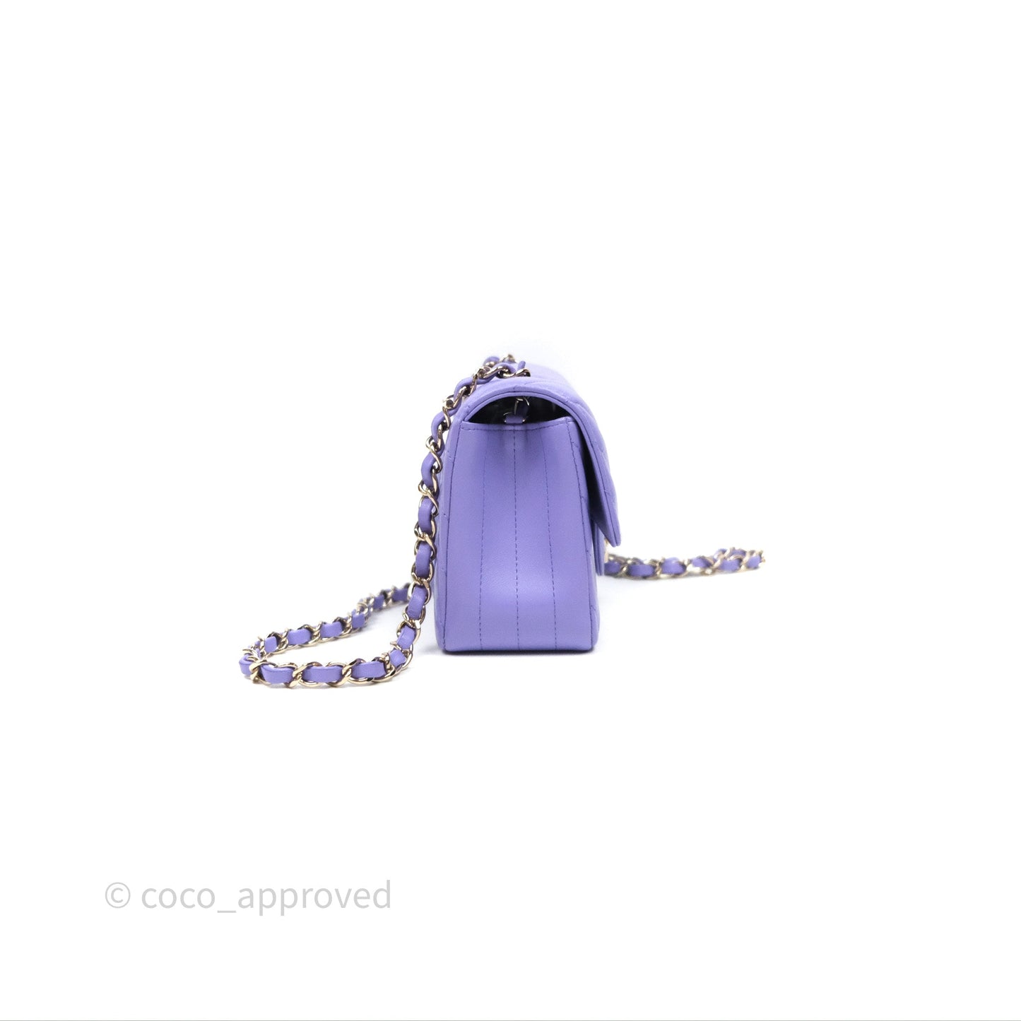 Chanel Quilted Mini Rectangular Chevron Purple Lambskin Gold Hardware