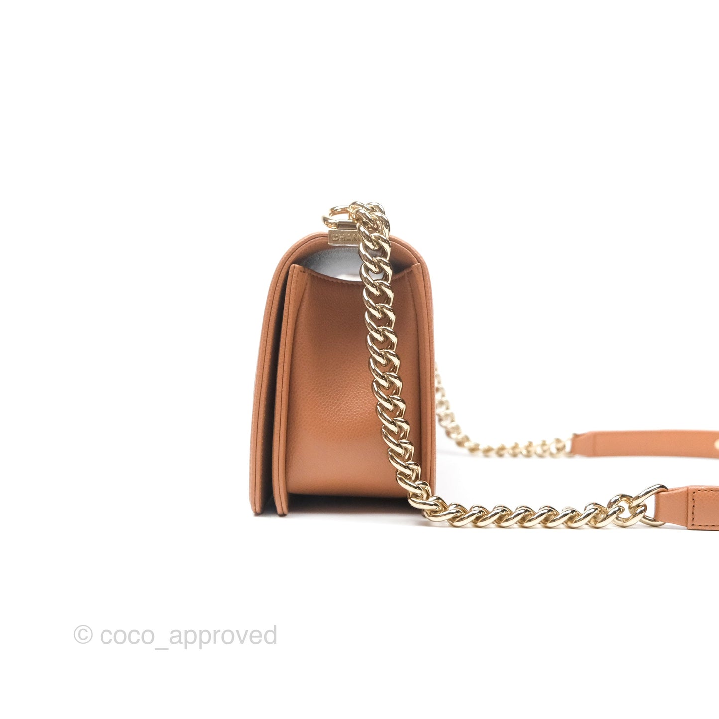 Chanel Quilted Medium Boy Dark Caramel Beige Caviar Gold Hardware