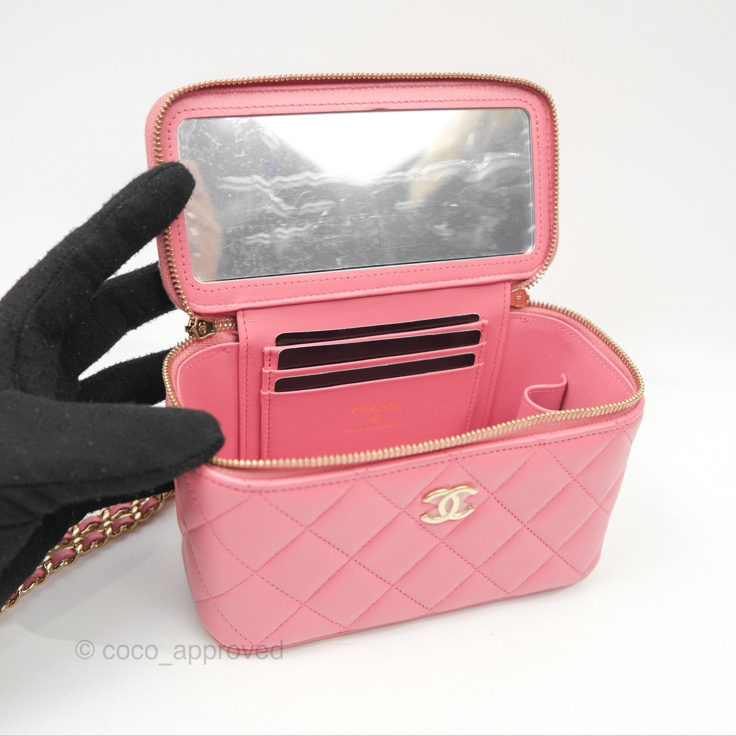 Chanel Vanity Rectangular Top Handle Pink Lambskin Gold Hardware