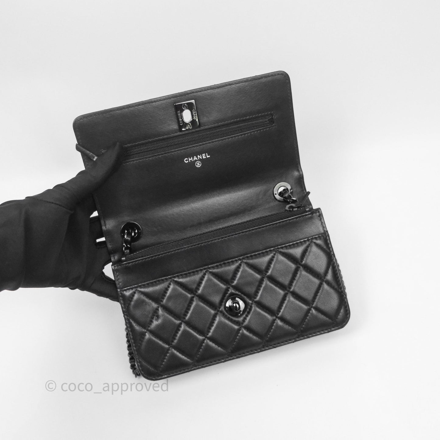 Chanel Quilted Trendy CC WOC Wallet On Chain So Black Lambskin