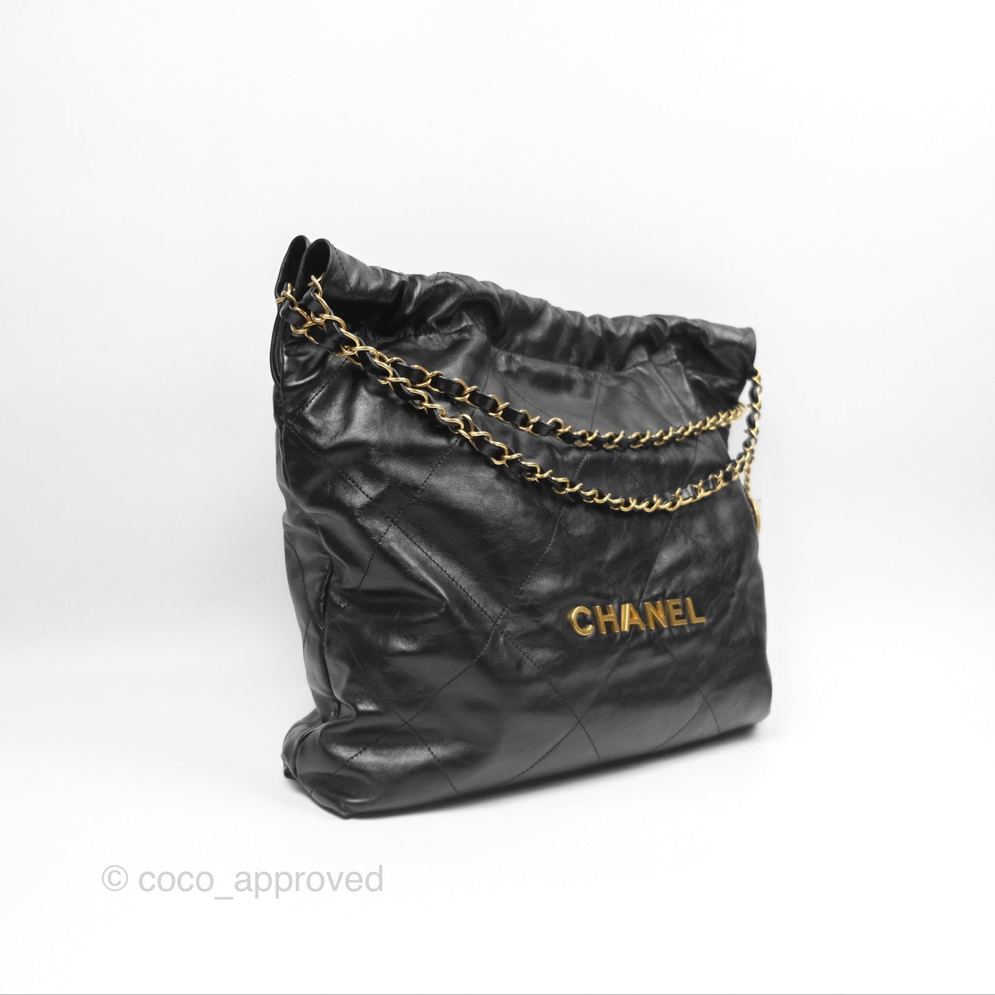 Chanel 22 Bag Medium Black Crumpled Calfskin Aged Gold Hardware