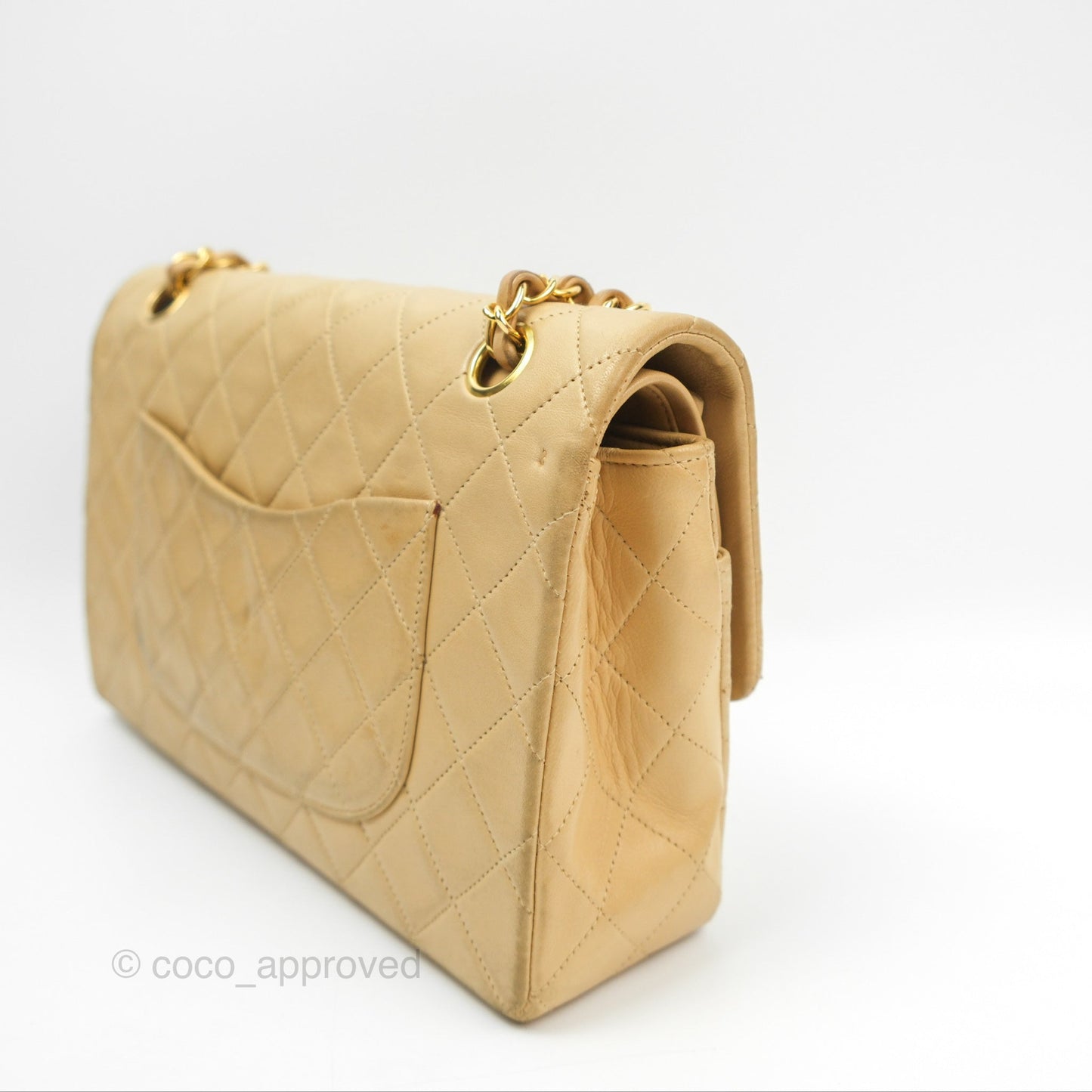 Chanel Vintage Medium Classic Flap Beige Lambskin 24K Gold Hardware