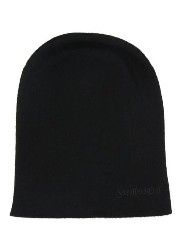 Luxury Saint Laurent Logo Embroidered Cashmere Beanie Black