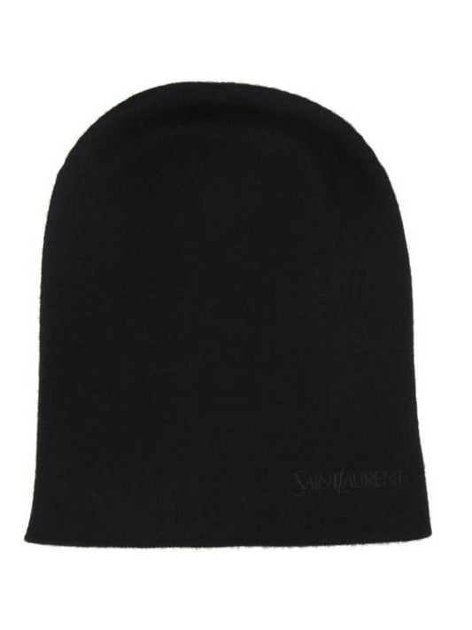 Luxury Saint Laurent Logo Embroidered Cashmere Beanie Black