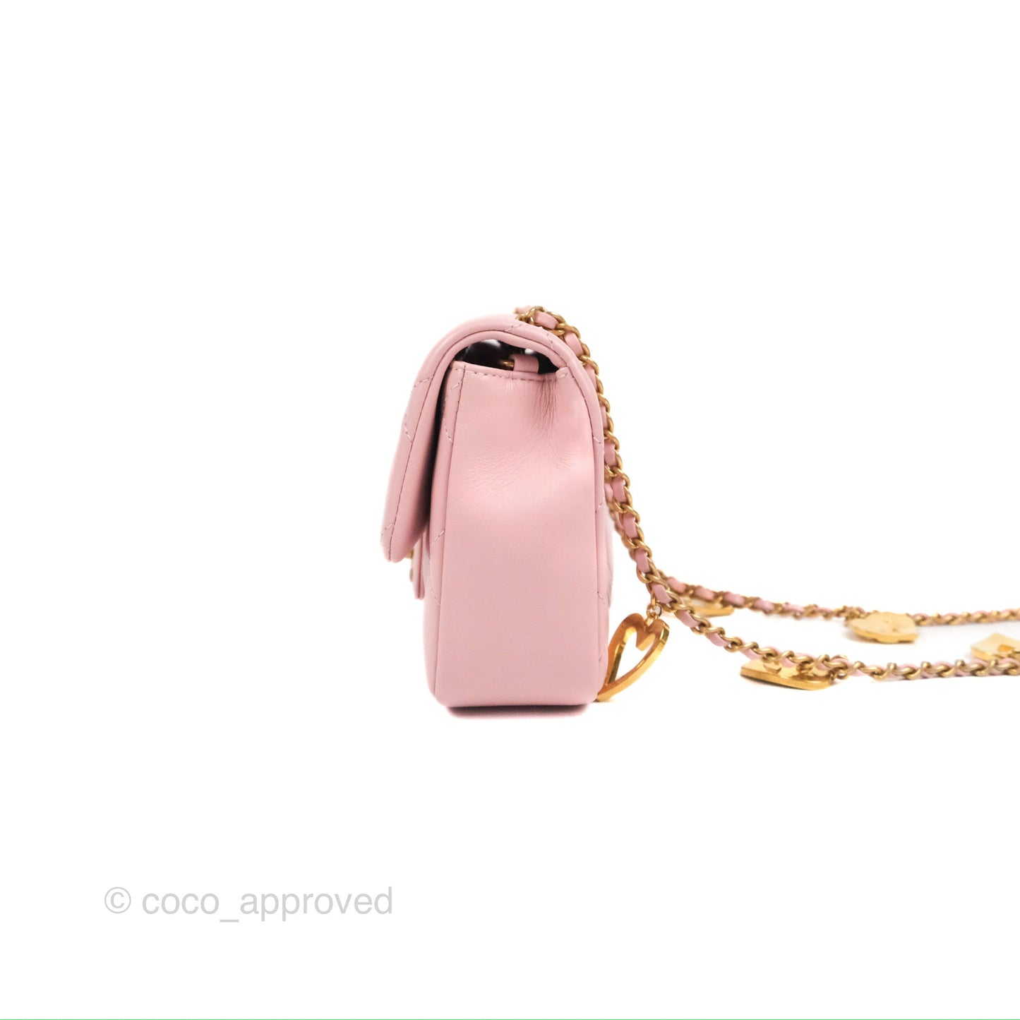 Chanel Mini Flap Bag With Heart CC Charm Pink Lambskin Aged Gold Hardware
