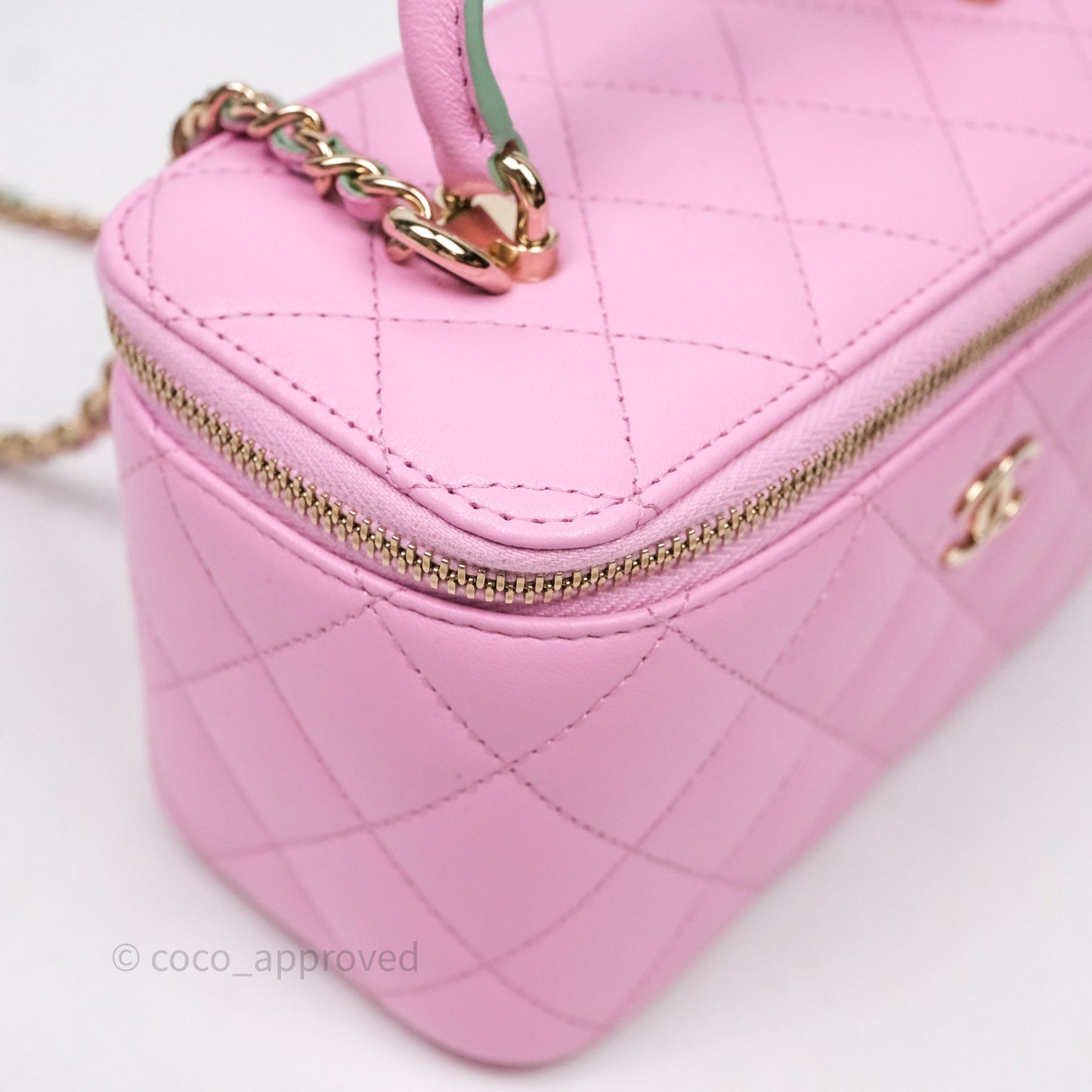 Chanel Vanity Rectangular Top Handle Pink Mint Green Lambskin Gold Hardware