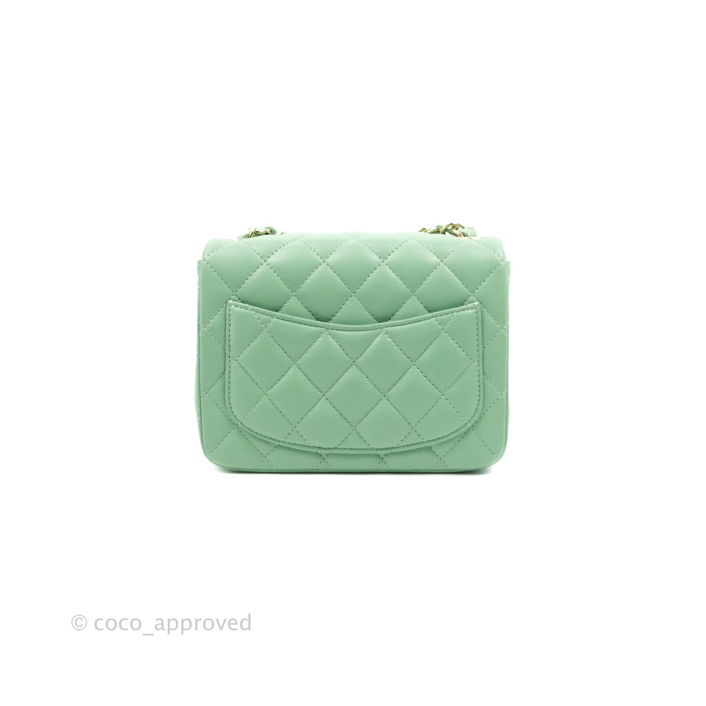 Chanel Quilted Mini Square Green Lambskin Gold Hardware
