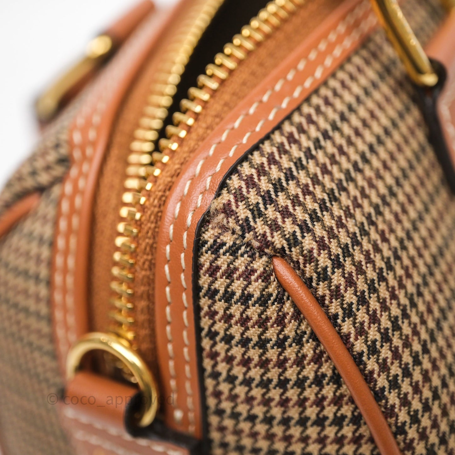 Celine Small Brown Houndstooth Boston Cuir Triomphe Tan Smooth Calfskin Bag