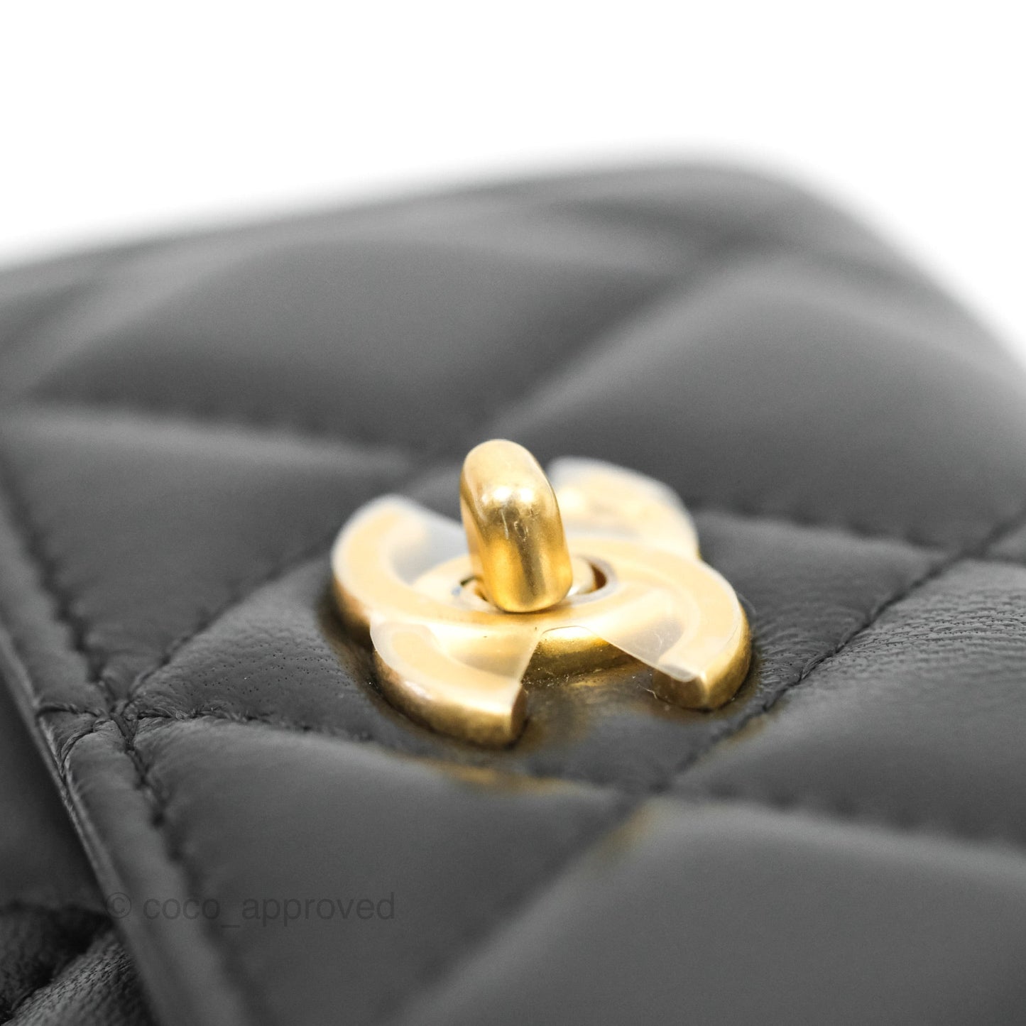 Chanel Pearl Crush Mini Clutch With Chain Black Lambskin Aged Gold Hardware