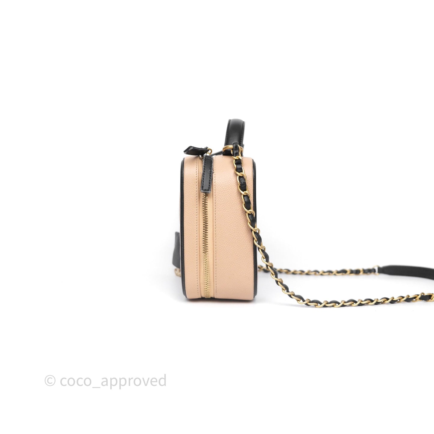 Chanel Quilted Medium CC Filigree Vanity Case Beige Black Caviar Aged Gold Hardware