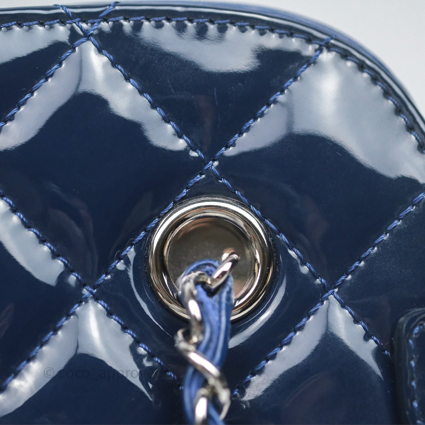 Chanel Quilted Bowling Tote Royal Blue Patent Silver Hardware