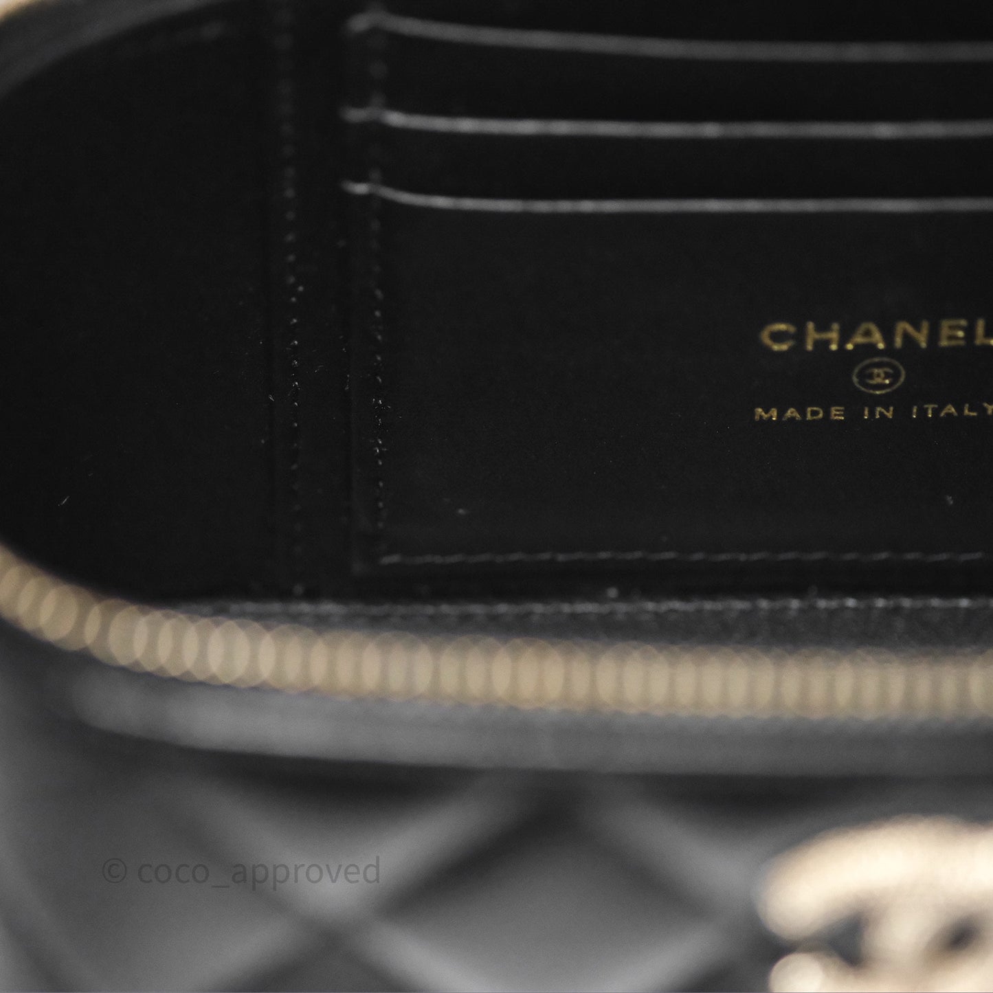 Chanel Vanity Rectangular Top Handle Black Shiny Lambskin Gold Hardware 24P