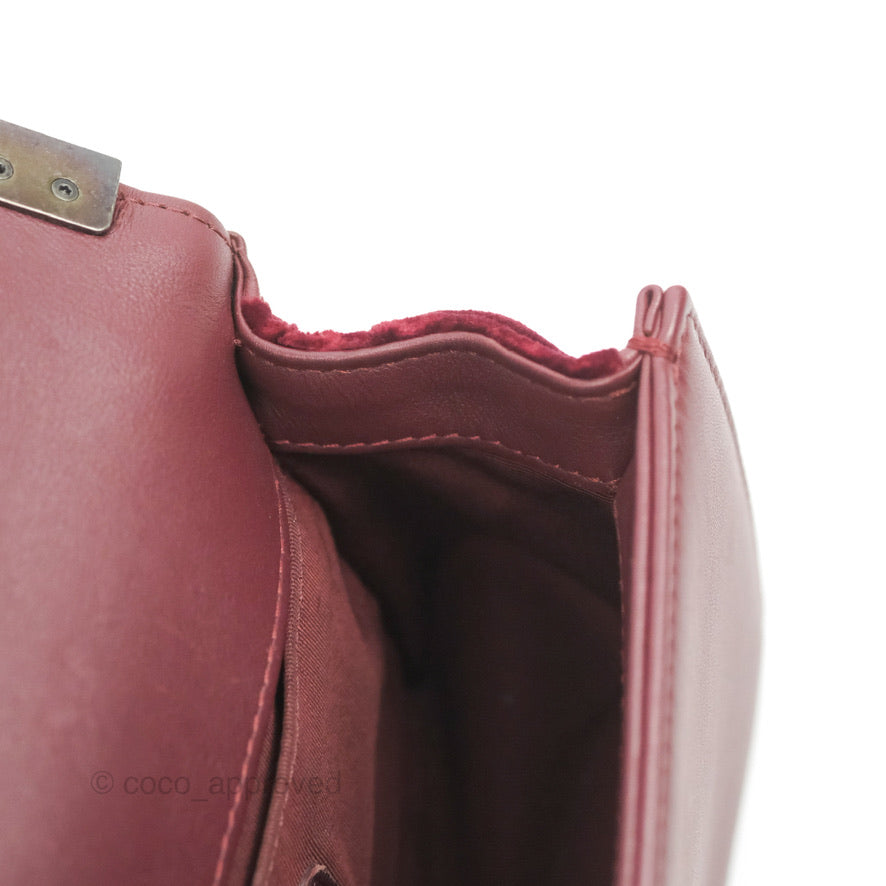 Chanel Small Boy Burgundy Velvet Ruthenium Hardware