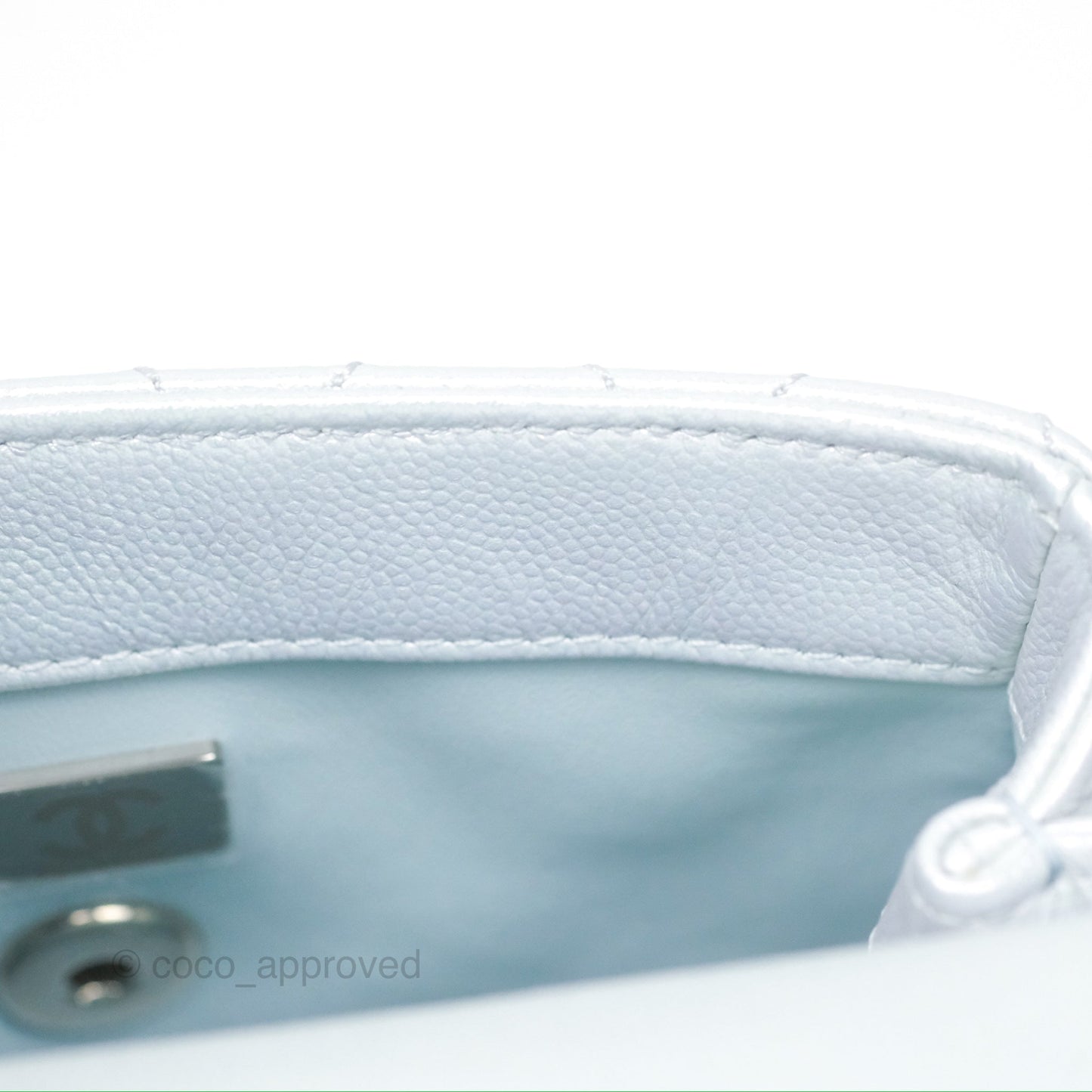 Chanel Mini Coco Handle Quilted Iridescent Light Blue Caviar Rainbow Hardware 21K