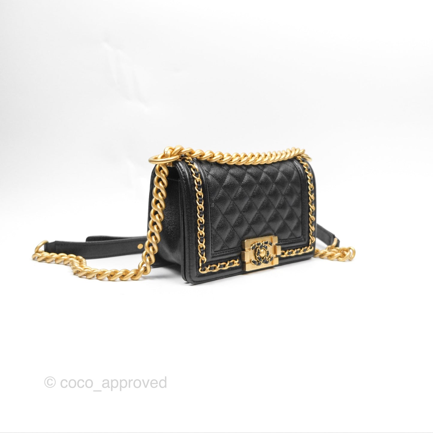 Chanel Small Chain Around Boy Quilted Black Caviar Aged Gold Hardware
