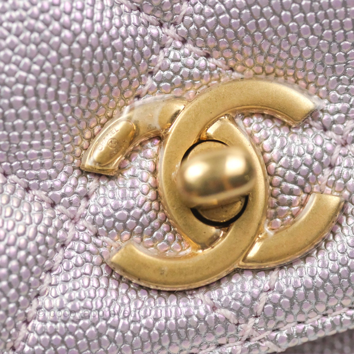 Chanel Mini Coco Handle Quilted Iridescent Purple Caviar Gold Hardware