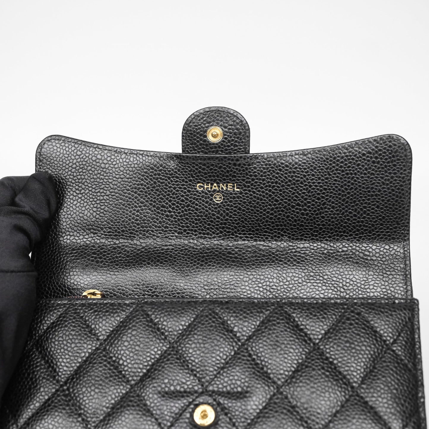 Chanel Quilted Classic Zip Long Wallet Black Caviar Gold Hardware