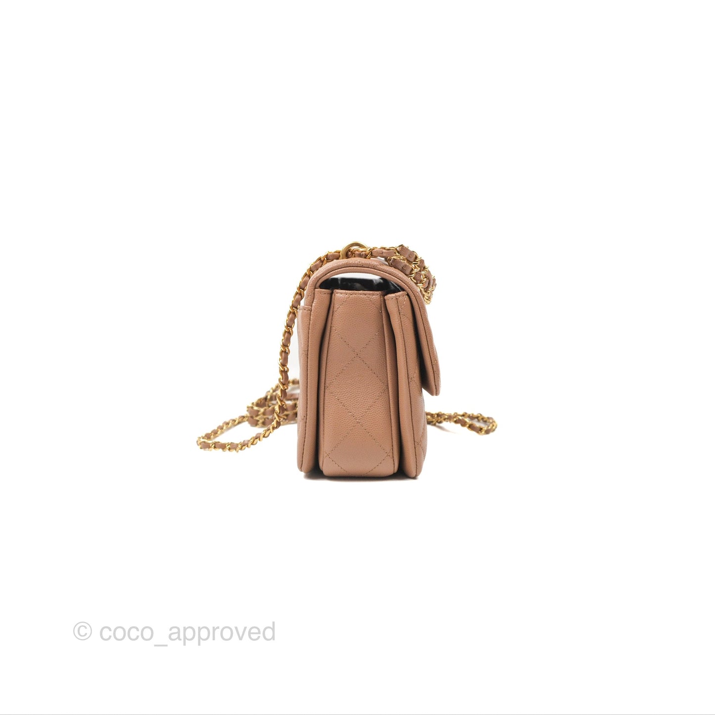 Chanel Coco First CC Chain Flap Bag Dark Beige Caviar Aged Gold Hardware