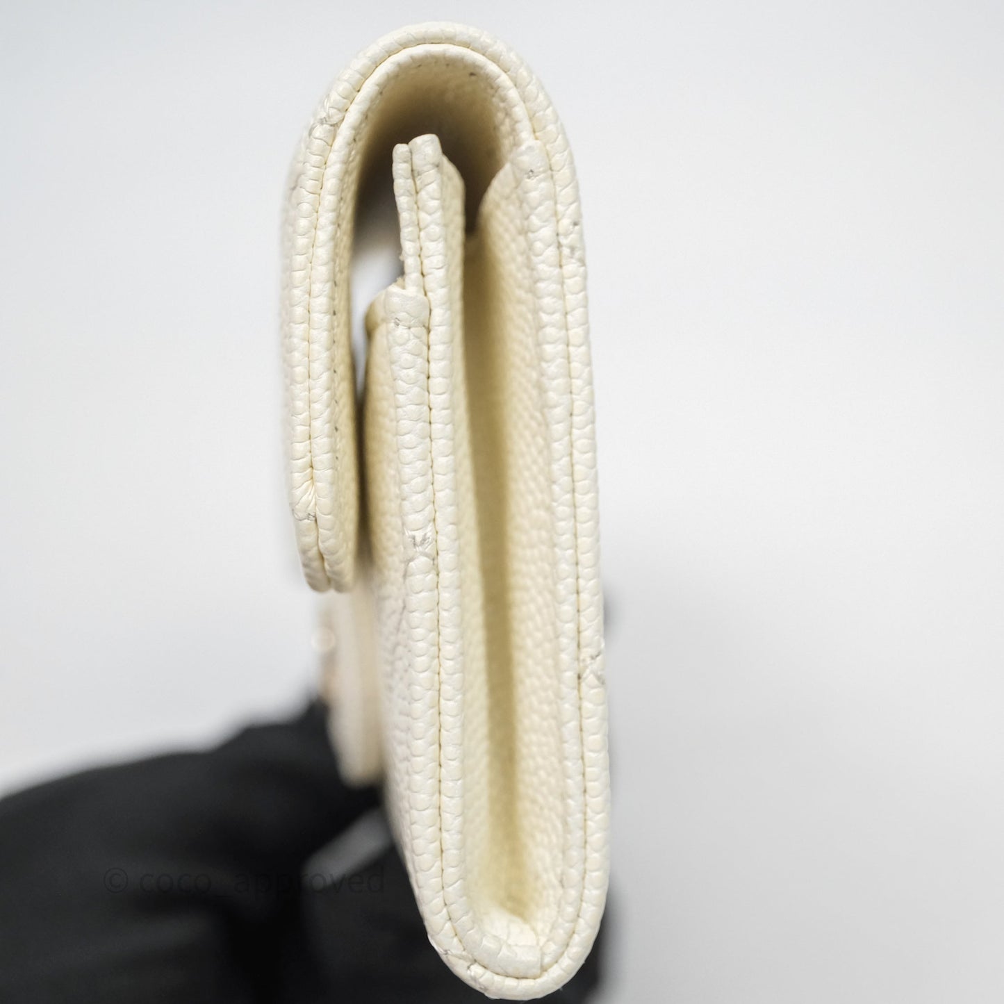 Chanel Quilted Classic Flap Card Holder White Caviar Gold Hardware