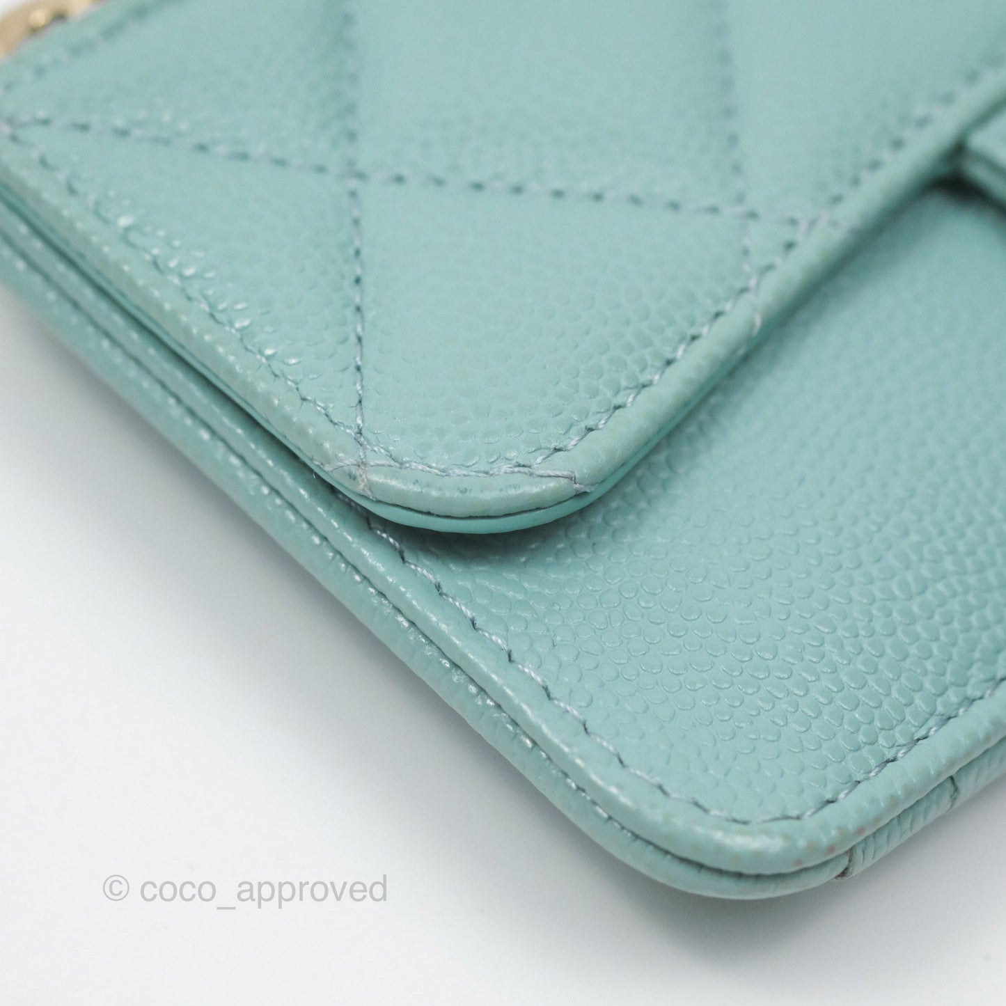 Chanel Quilted Zip Flap Card Holder Tiffany Blue Caviar Gold Hardware