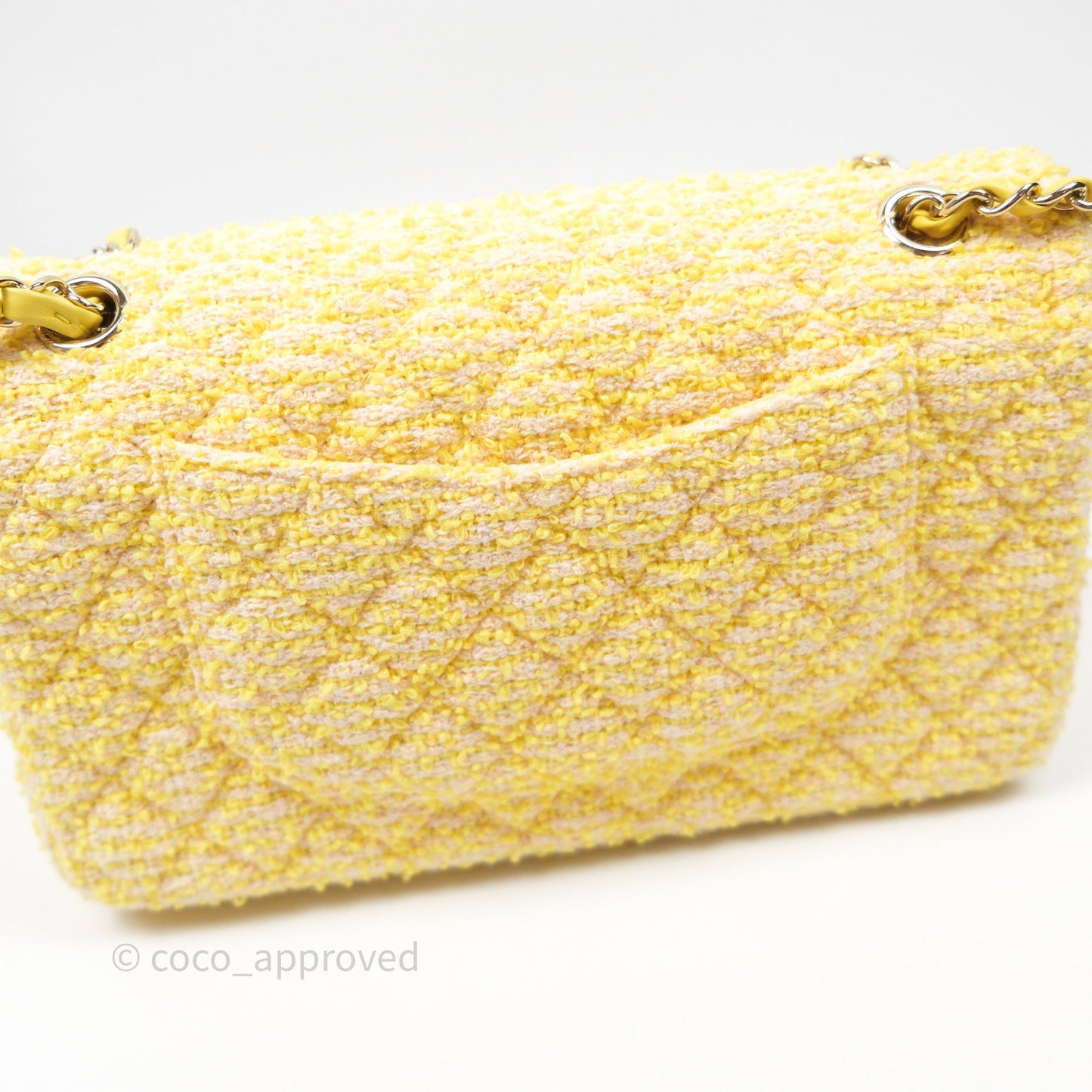 Chanel Classic M/L Medium Flap Quilted Yellow Tweed Gold Hardware