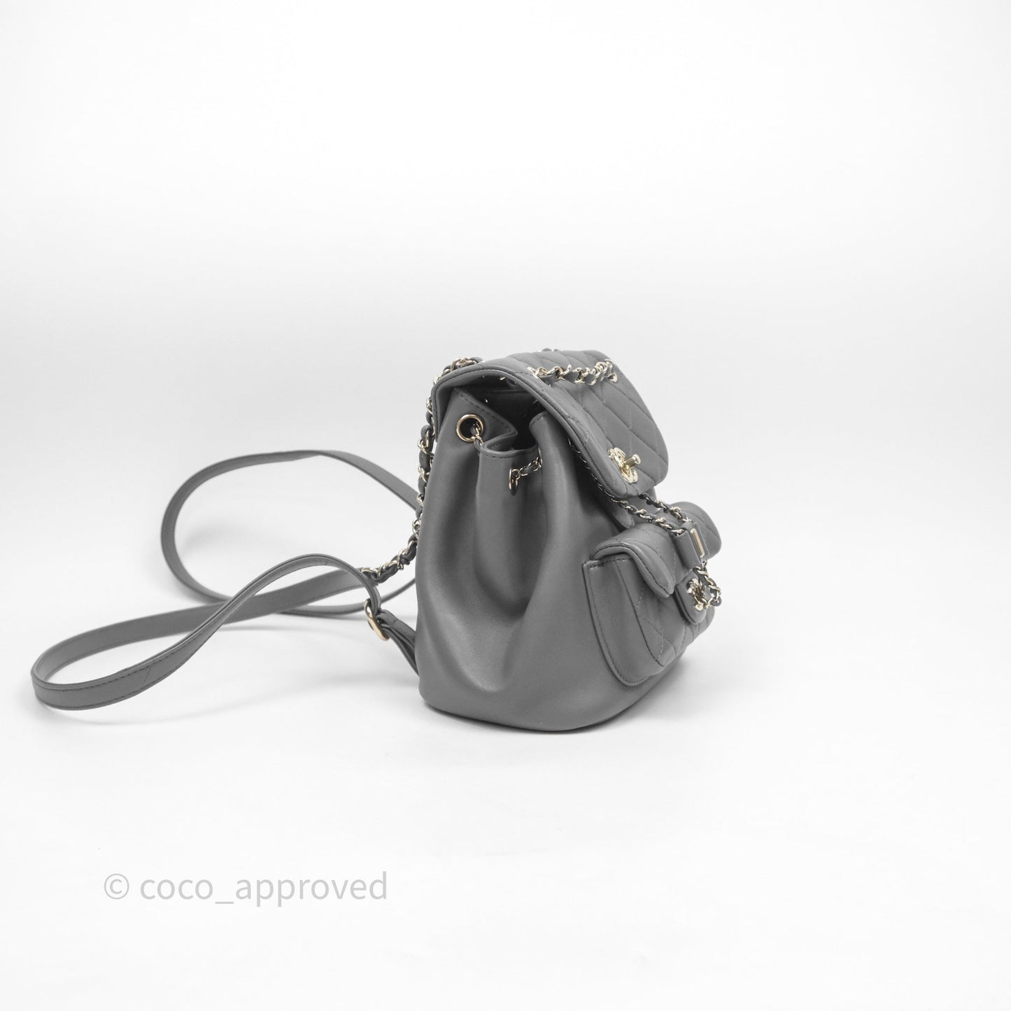 Chanel Small Duma Drawstring Backpack Grey Lambskin Gold Hardware