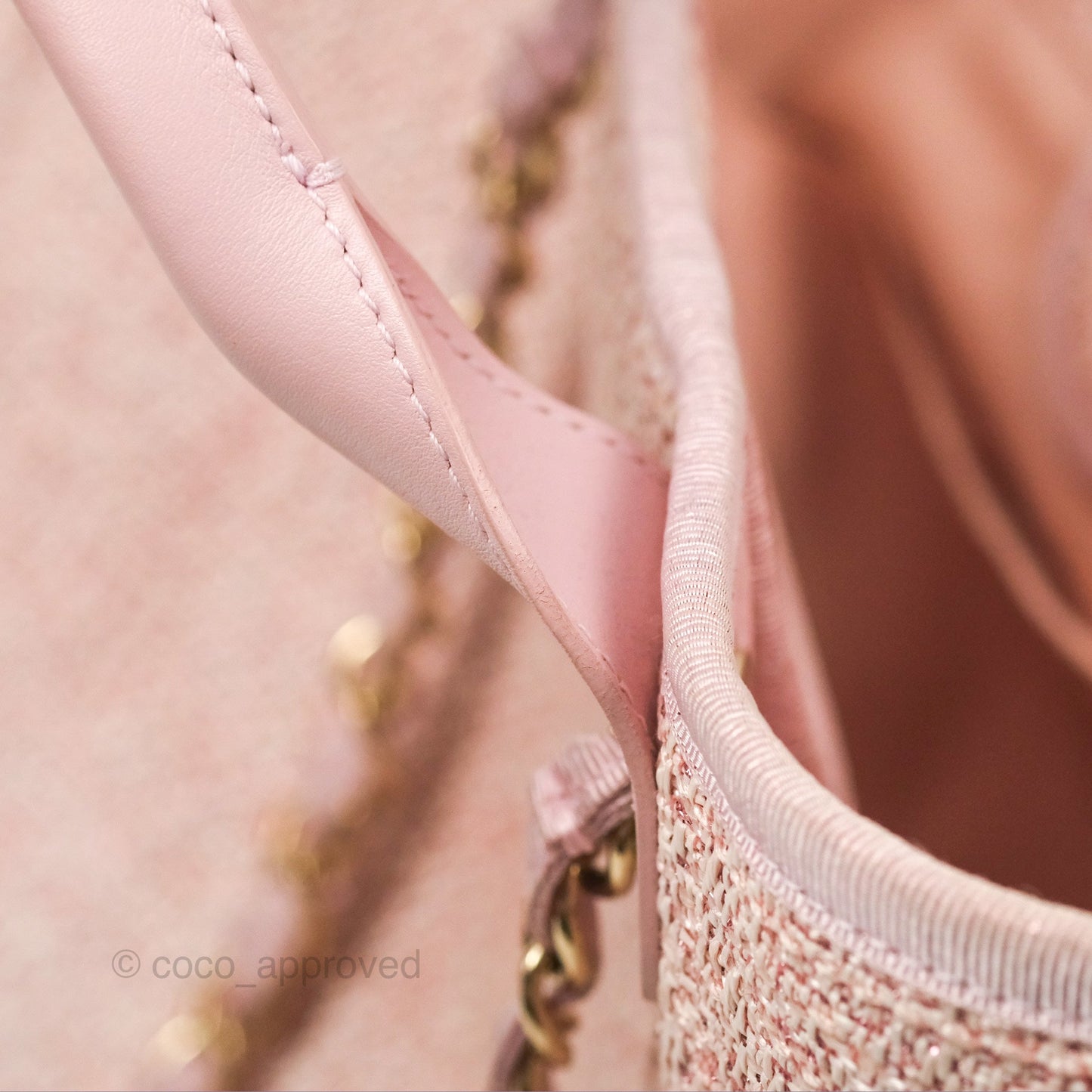 Chanel Large Deauville Tote Pink Woven Tweed Gold Hardware