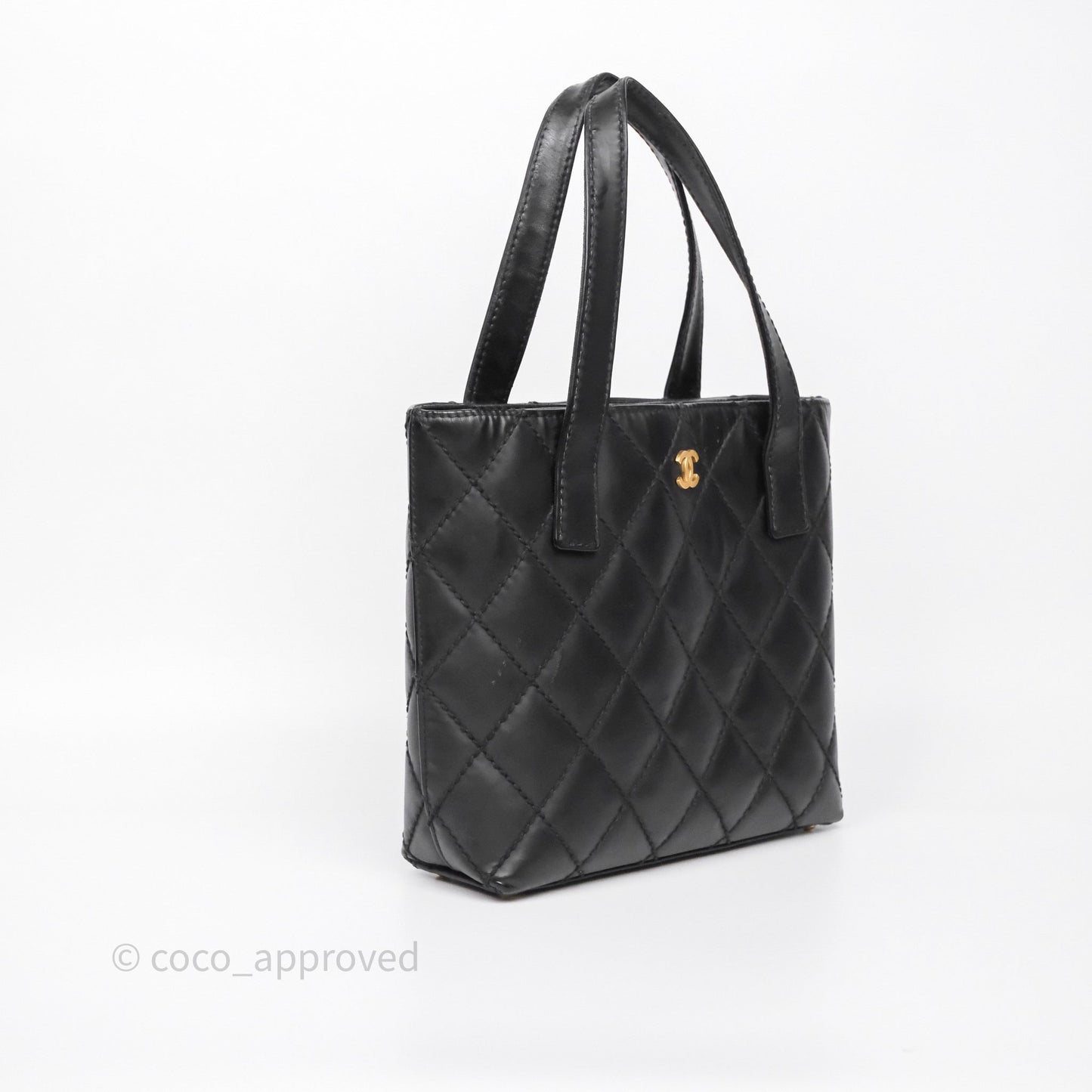 Chanel Vintage Quilted CC Tote Bag Matte Black Calfskin Gold Hardware